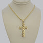 10k Gold Franco Chain Jesus Nugget Cross Charm Pendant 2mm 16-24 Inches Necklace