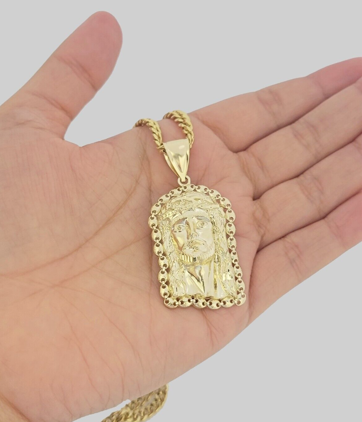 10kt Gold Miami Cuban Chain Jesus Head Charm Pendant 5mm 18-28Inch Necklace SALE