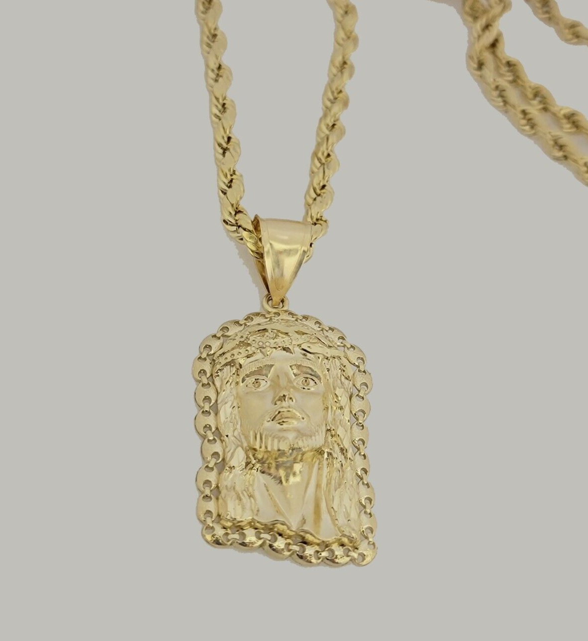 10kt Gold Rope Chain Jesus Head Charm Pendant 5mm 18-28 Inches Necklace SALE NEW