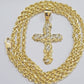 10k Gold Rope Chain Jesus Cross Charm Pendant Set 18-28" inch 3mm Necklace, REAL