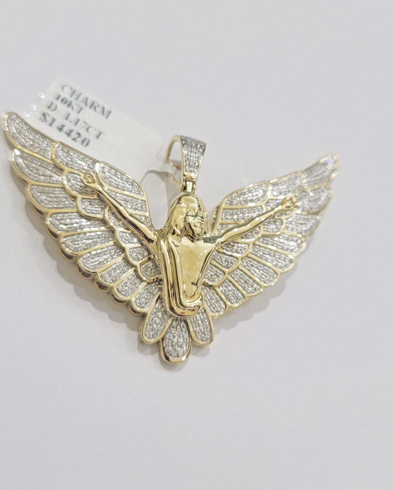 Real Gold Diamond Angel Wing Charm Pendant 10k yellow Gold 1.17 CT Mens 1.5 Inch
