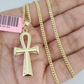 Real 14k Gold Chain Jesus Cross Pendant Set 14kt Miami Cuban Chain 2mm Charm