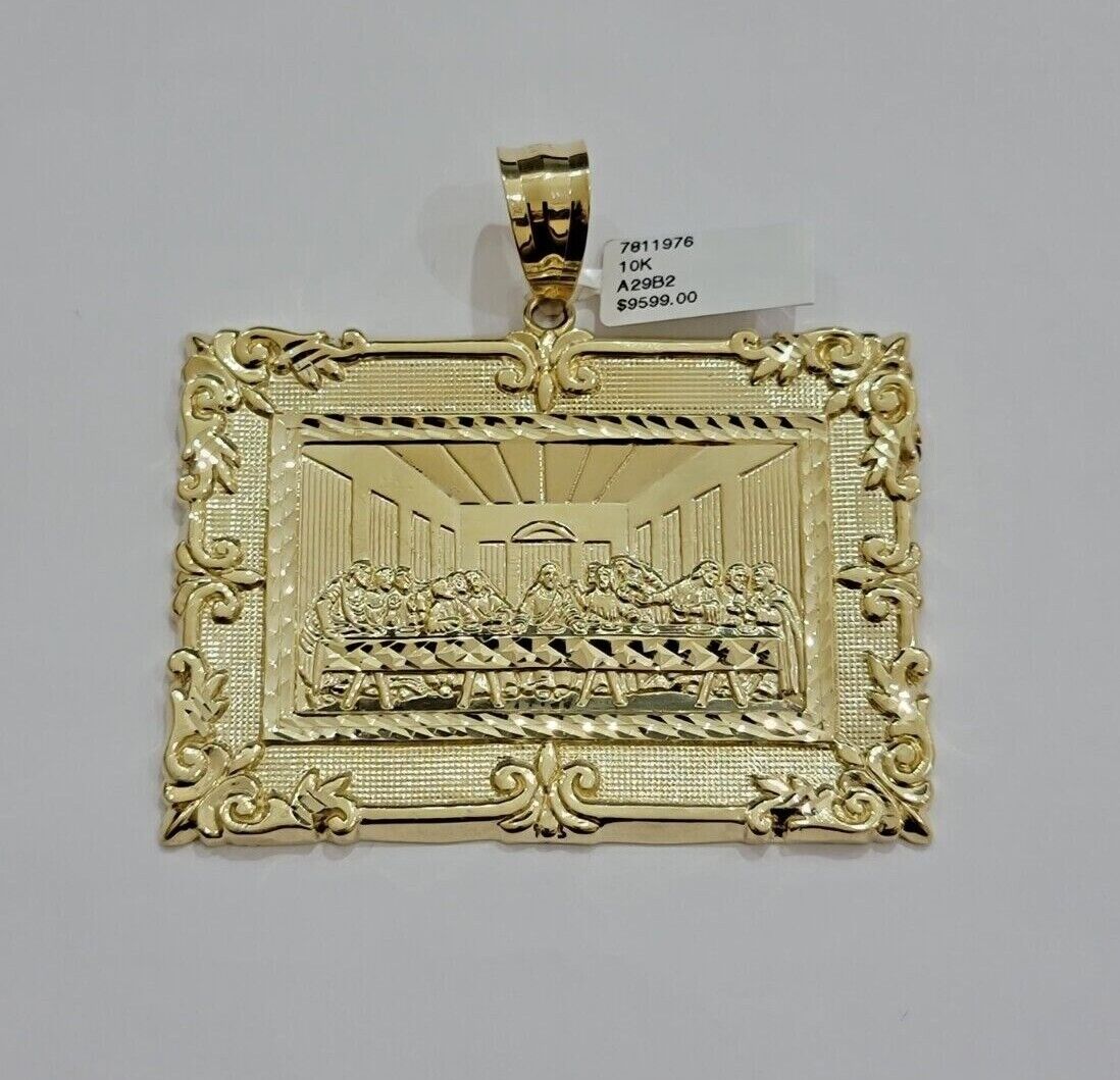 Real 10k Gold Pendant Charm Last Supper Square Jesus 10kt Yellow 1.5-3 Inch SALE