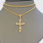 Real 10k Gold Jesus Cross Charm Chain Set Franco Necklace 2.5mm 18-24" Men Women