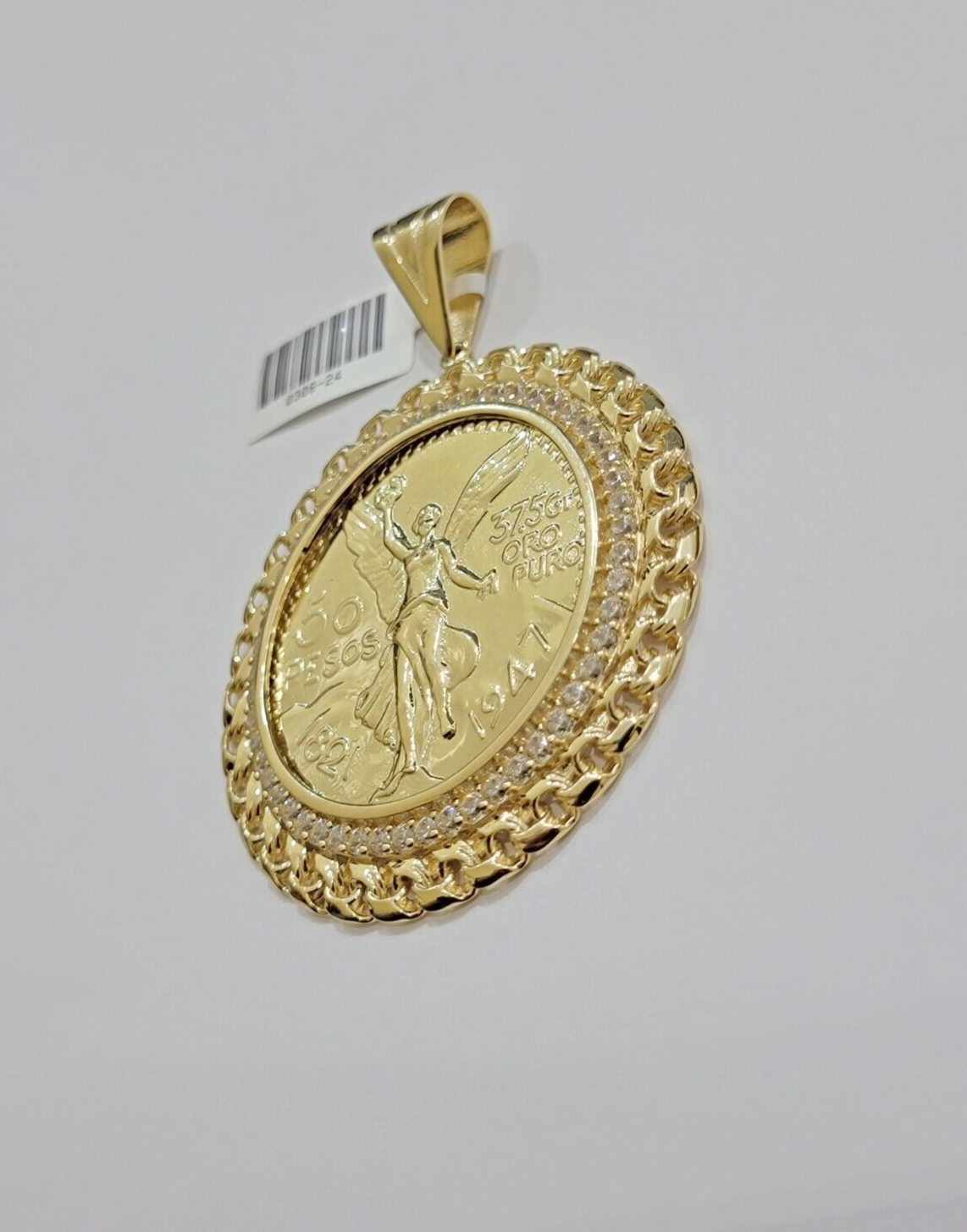 1947 Mexican Centenario Coin Charm Pendant Replica 50 Pesos With Bezel 10kt Gold