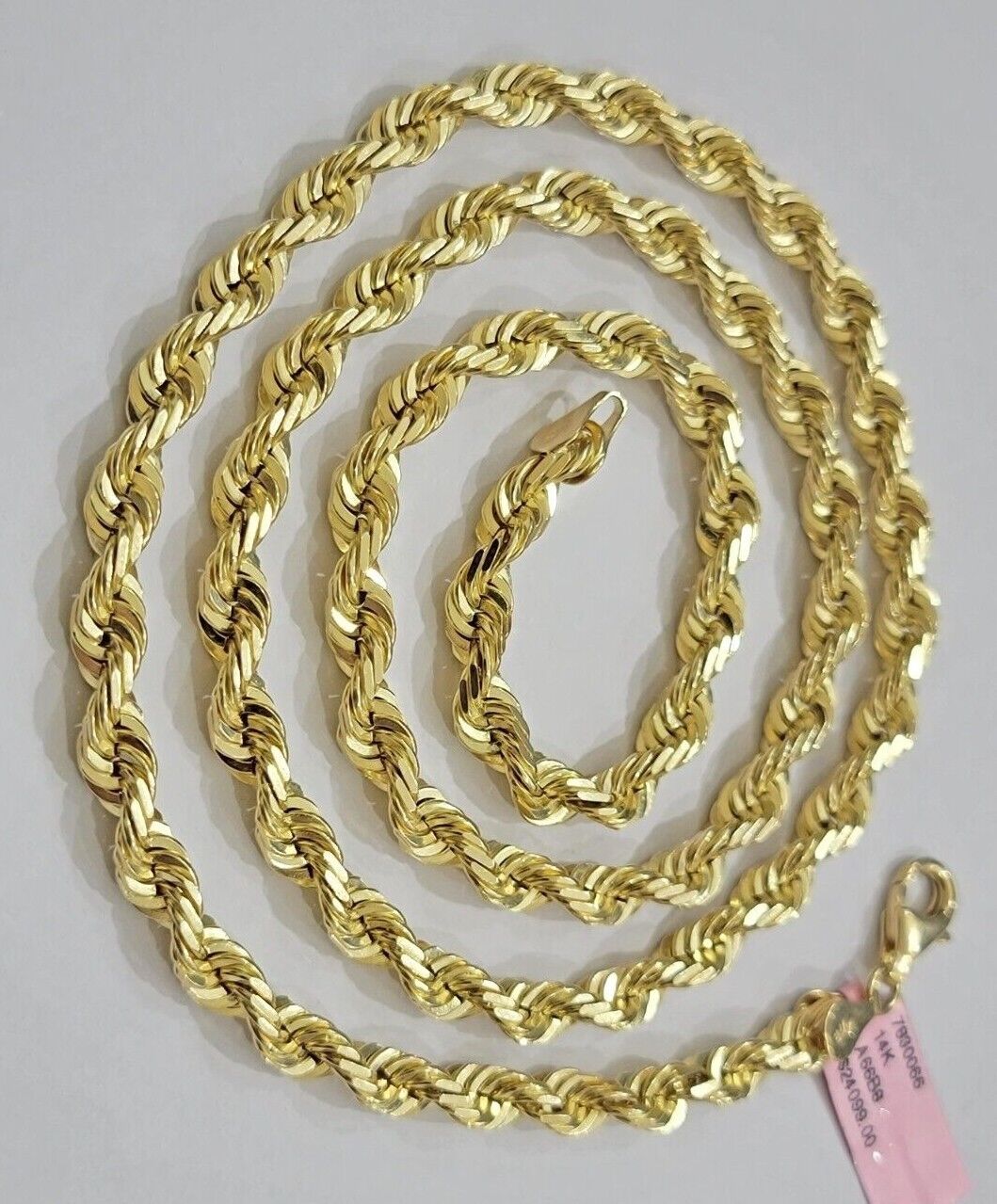 Real Solid Gold 14k Rope Chain Necklace 6mm 20-26