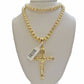 Byzantine chain and Cross charm pendant 10k Yellow Gold set 5mm Necklace 20"-28"