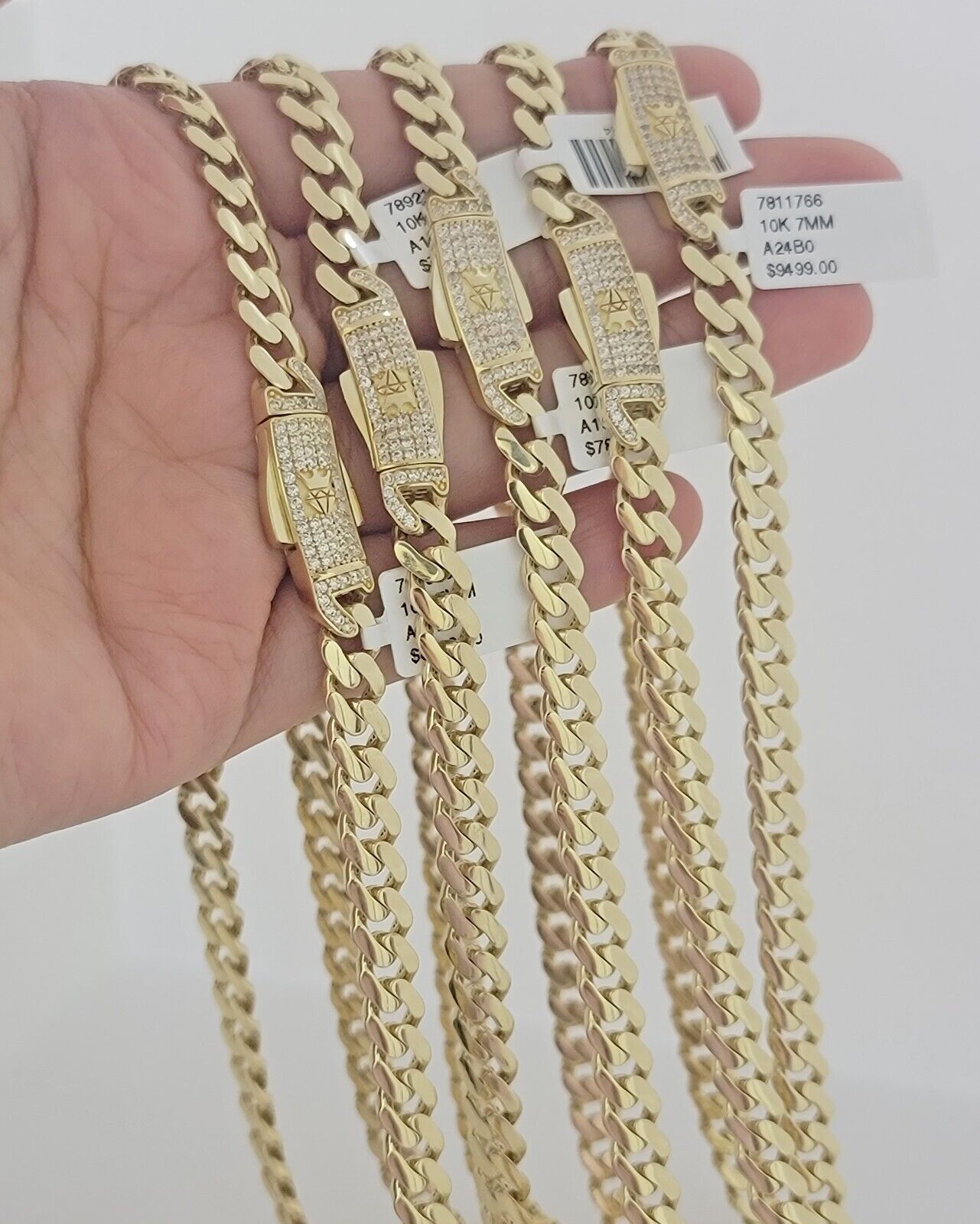 Real 10k Gold chain Cuban Link Monaco necklace 7mm 16-30 Inches CZ Box Lock 10KT