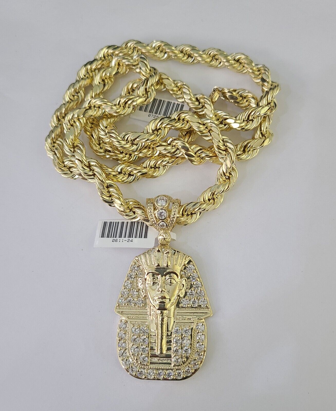 10k Yellow Gold Rope Chain Pharaoh Charm Pendant 18-30''Inch 8mm Necklace