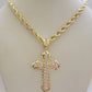 10k Gold Rope Chain Necklace Cross Charm Pendant Set 18-28" inch 5mm, REAL 14kt