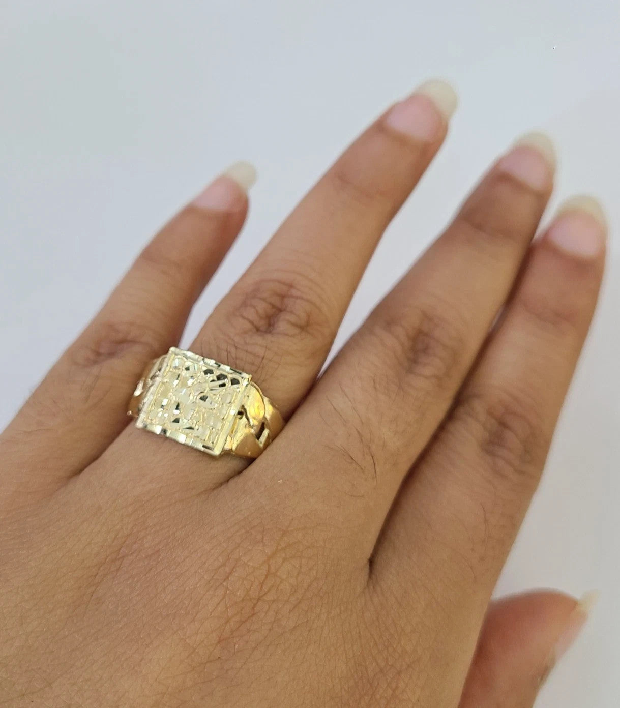 10k Nugget Ring Cuban Yellow Gold Women Men Real Genuine 10Kt