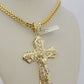 10k Yellow Gold Franco Chain Necklace Jesus Cross Charm Pendant 5mm 20-26 Inches