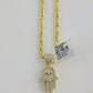 10k Gold Rope Chain necklace Hamsa Diamond Pendant Hamza Charm Necklace REAL