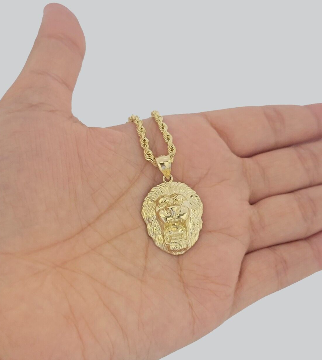 10k Gold Rope Chain Lion Head Charm Pendant 3mm 16-28'' Inches Necklace SALE NEW