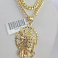 10k Gold Chain Jesus Head Pendant Set Miami Cuban link Necklace 5mm 20-30 Inch