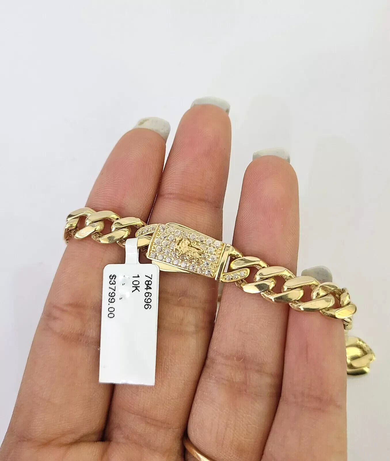 REAL 10kt Yellow Gold Bracelet Monaco Link CZ Box Lock 7mm 7'' 8'' Inch Men SALE