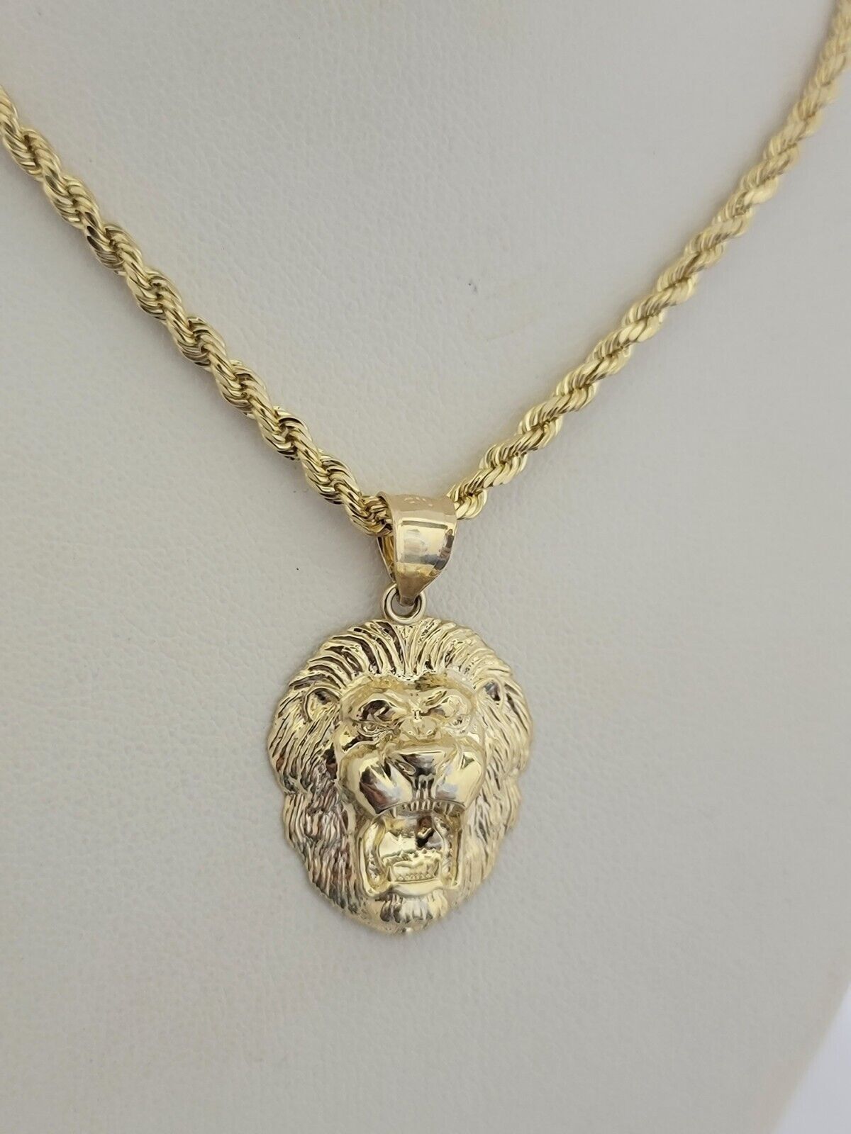 10kt Gold Miami Cuban Chain Lion Head Charm Pendant 3mm 16-28 Inch Necklace SALE