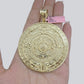 SOLID Real 14k Gold Charm Pendant Aztec Mayan Calendar 2" Men's Round Style 14k