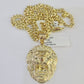 10k Gold Chain Roaring Lion Pendant Set Miami Cuban link Necklace 5mm 20"-30"