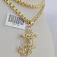 Real 10k Gold Box Byzantine Necklace Jesus Anchor Charm SET 3mm 22" Inches Chain