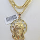 10k Gold Chain Jesus Head Pendant Set Miami Cuban link Necklace 5mm 20-30 Inch