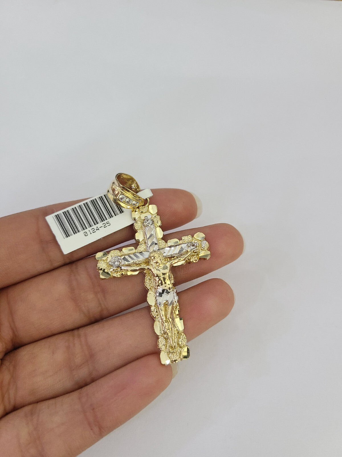 10k Jesus Nugget Cross Charm Pendant REAL 10Kt Yellow Gold Genuine Religious