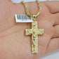 10kt Gold Milano Rope Chain Nugget Cross Charm Pendant Set 18-24'' Inch Necklace