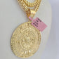 14k Yellow Gold Franco Chain Necklace Mayan Calendar Charm Pendant 4mm 22"Inch