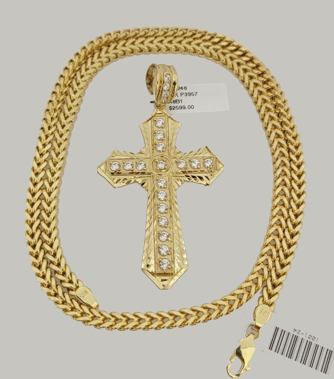 10k Yellow Gold Franco Chain Jesus Cross Charm Pendant 5mm 20-26 Inches Necklace