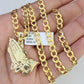 10k Gold Chain Necklace Praying Hands Pendant Set Cuban Curb 5mm 20"-28" Charm