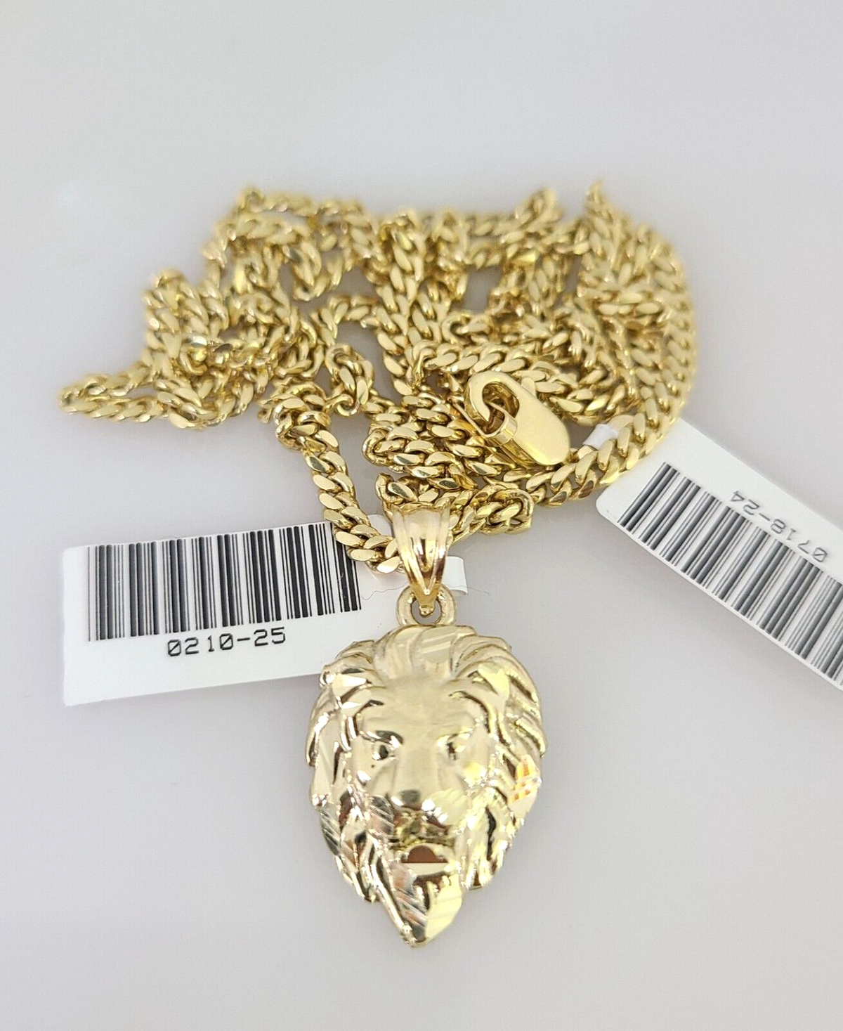 Monkey Rio Gold Chain 10k Gold Solid Miami Cuban Chain Necklace Roaring Lion Pendant 2.5mm 1 ...