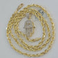 10k Gold Rope Chain necklace Hamsa Diamond Pendant Hamza Charm Necklace REAL