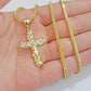 Real 10k Gold Jesus Cross Charm Chain Set Franco Necklace 2.5mm 18-24" Men Women