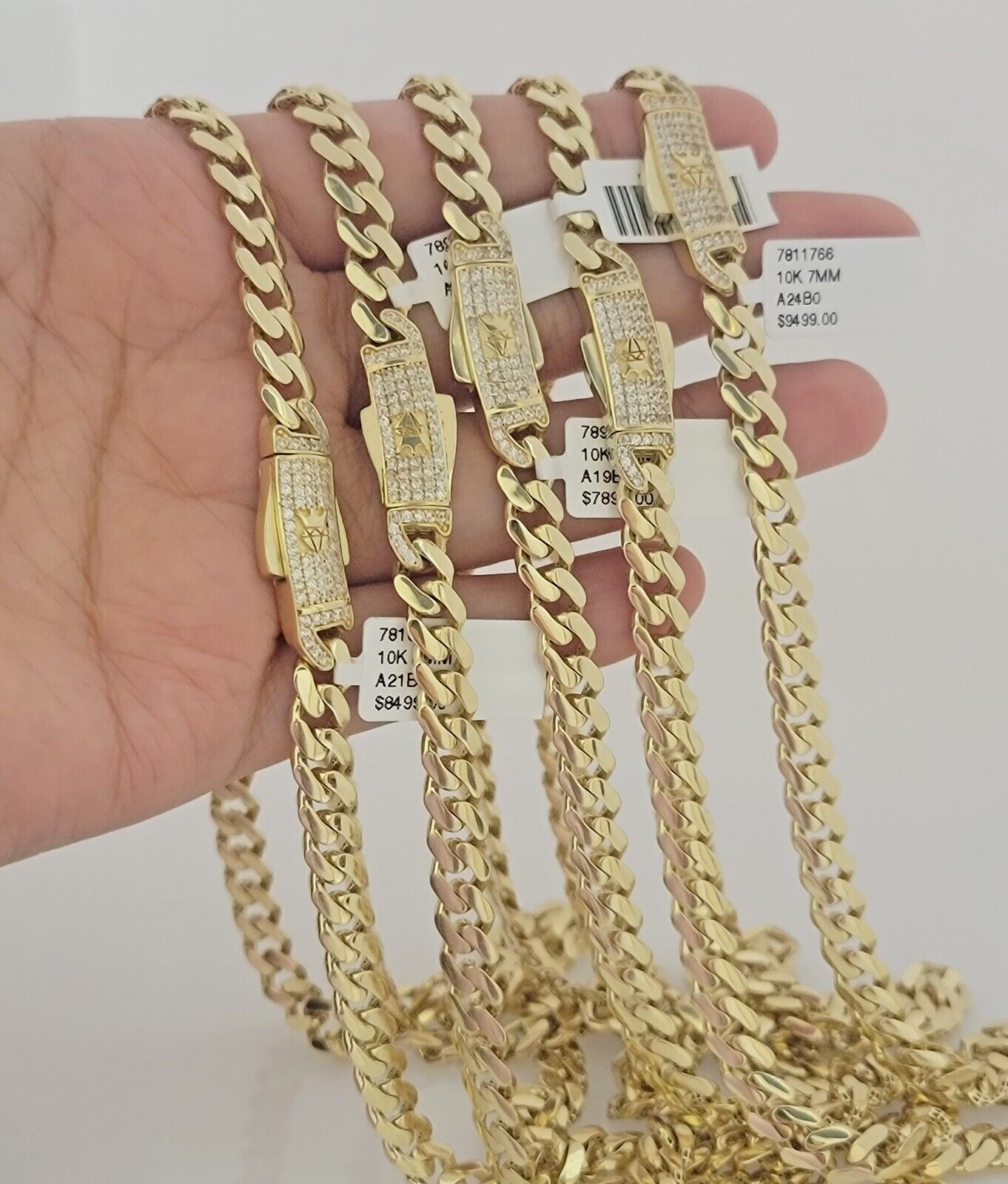 Real 10k Gold chain Cuban Link Monaco necklace 7mm 16-30 Inches CZ Box Lock 10KT