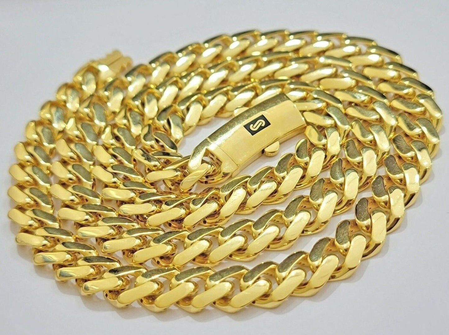 Real 10k Gold Chain Monaco Necklace Cuban Royal Link 8.5 Mm 22" Inch Plain ,10KT