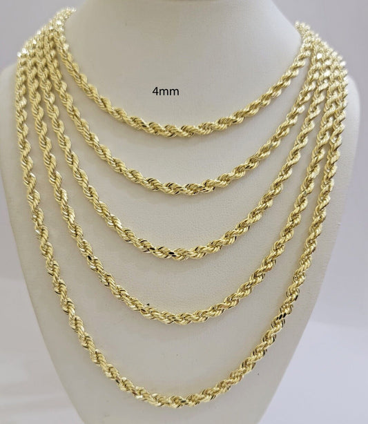 Real 14k Gold Rope Chain Necklace 4mm 18 - 26 Inch Diamond cuts 10kt  Men Women