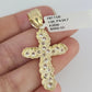 10k Gold Chain Jesus Cross Pendant Set Miami Cuban Necklace 4mm 18"-26" Charm