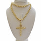 Byzantine chain and Cross charm pendant 10k Yellow Gold set 5mm Necklace 20"-28"