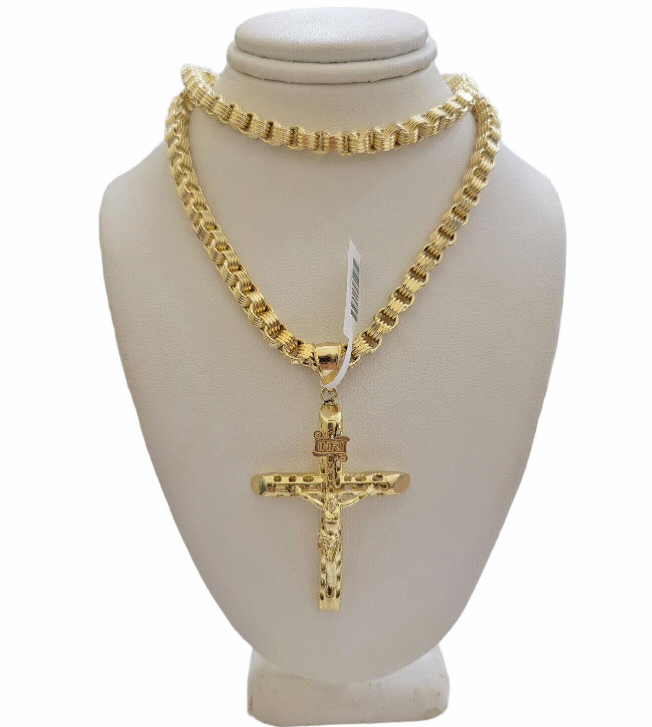 Byzantine chain and Cross charm pendant 10k Yellow Gold set 5mm Necklace 20"-28"