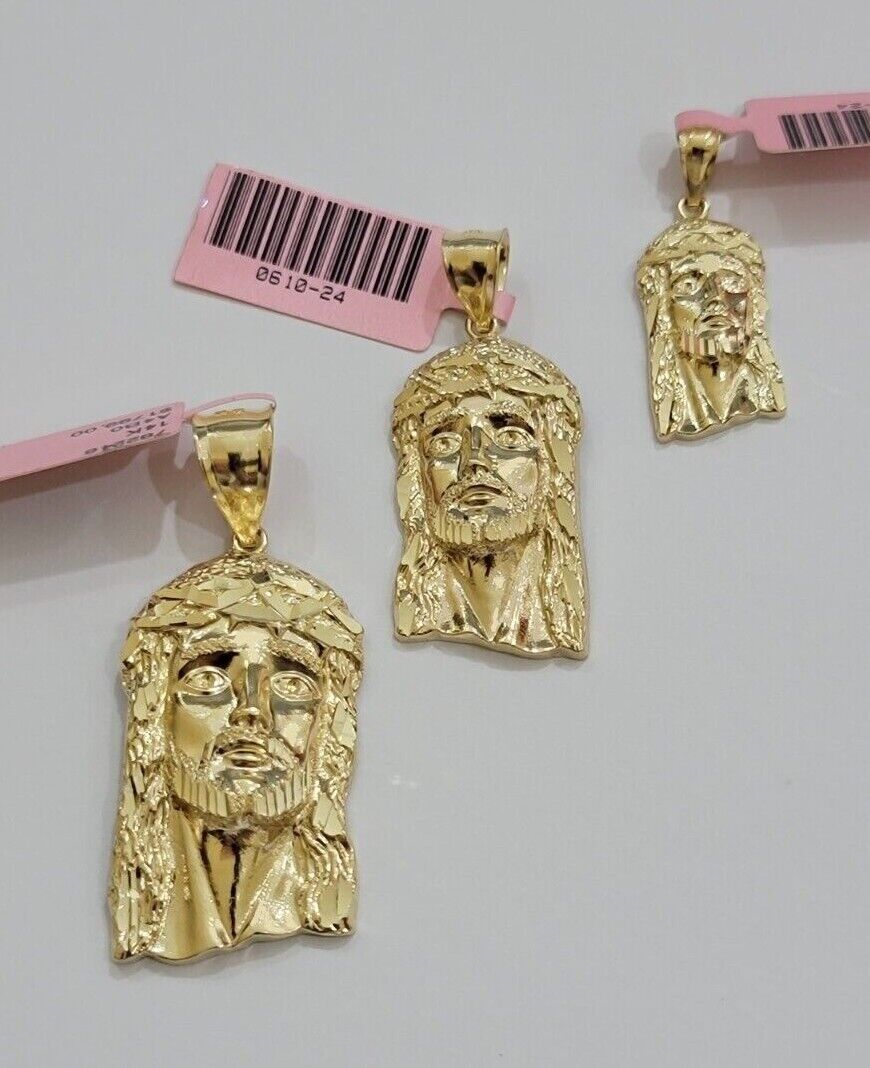 14k Yellow Gold Pendant Jesus Head Charm 14kt Yellow Gold For Men Different Size