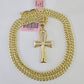 Real 14k Gold Chain Ankh Cross Pendant Set 14kt Miami Cuban Link Chain 5mm Charm