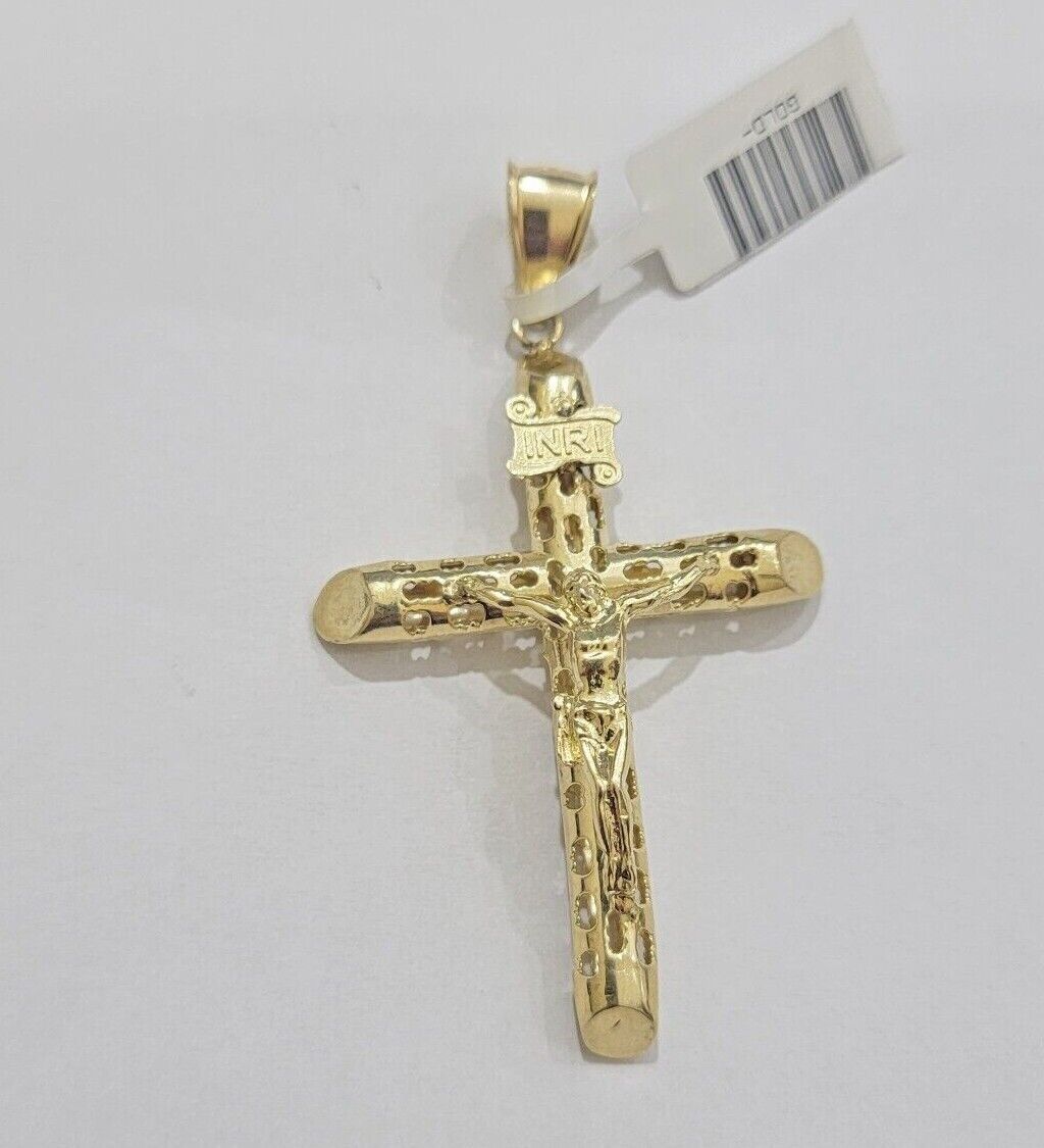 Byzantine chain and Cross charm pendant 10k Yellow Gold set 5mm Necklace 20