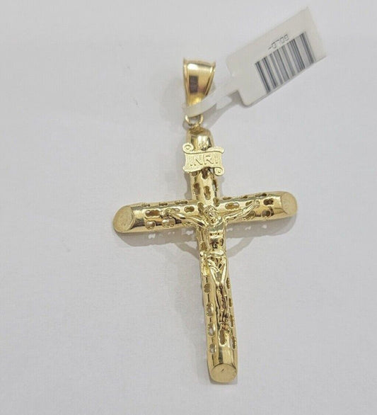 Byzantine chain and Cross charm pendant 10k Yellow Gold set 5mm Necklace 20"-28"