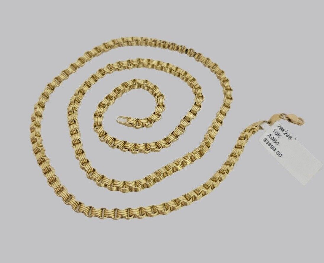 Real 10k Gold 3mm Box Byzantine Chain Necklace 20" 22" 24'' 26'' 28'' Inches NEW