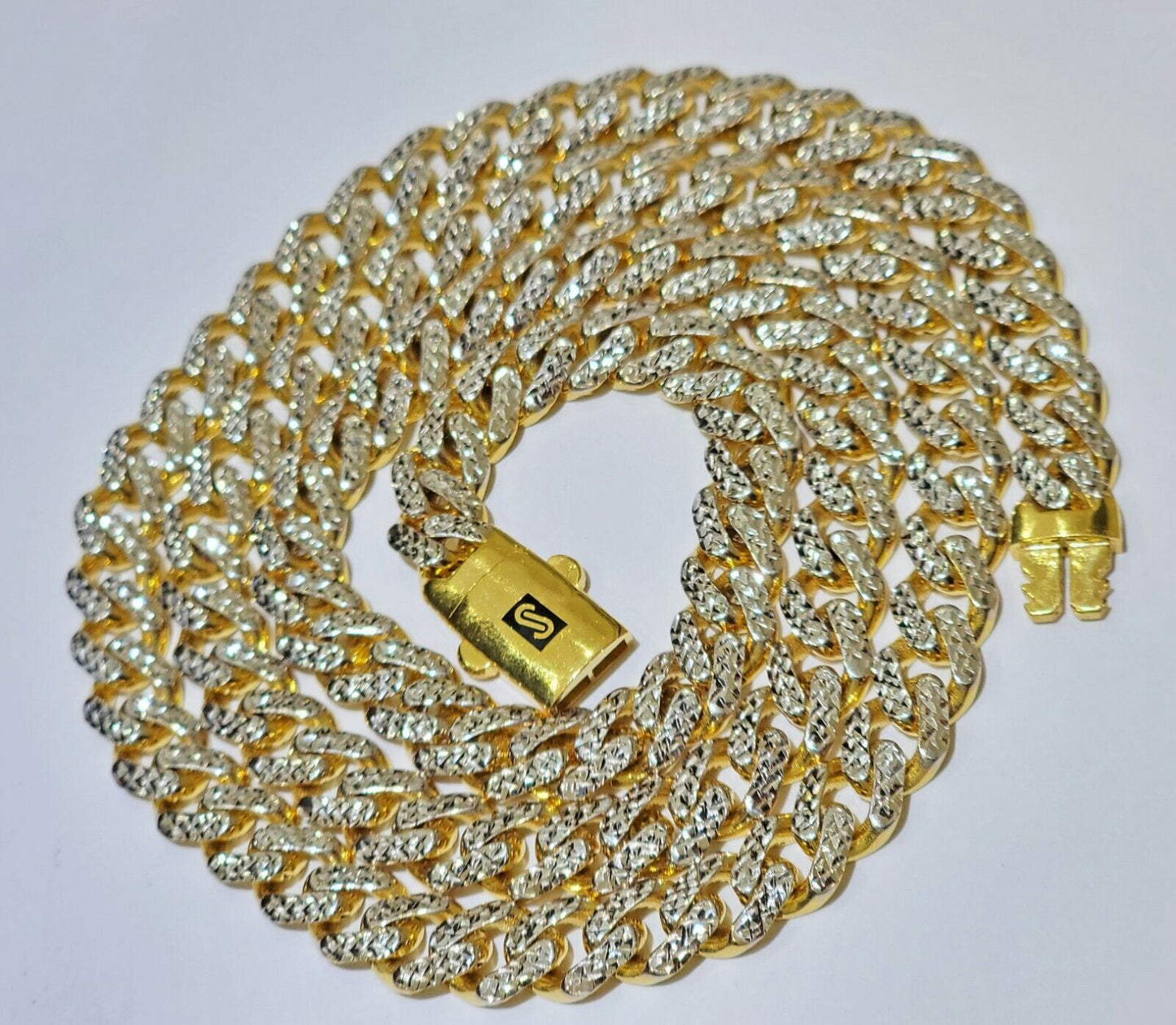 10k Gold Monaco Chain Necklace 7mm 18" Two-tone Diamond Cut REAL 10kt Gold SALE