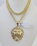 10k Gold Chain Roaring Lion Pendant Set Miami Cuban link Necklace 5mm 20"-30"