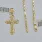 10kt Gold Milano Rope Chain Jesus Cross Charm Pendant Set 18-24'' Inch Necklace