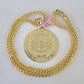 14k Yellow Gold Franco Chain Necklace Mayan Calendar Charm Pendant 4mm 22"Inch