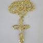 10k Yellow Gold Rope Chain Jesus Cross Charm Pendant 18-30'' Inch 8mm  Necklace