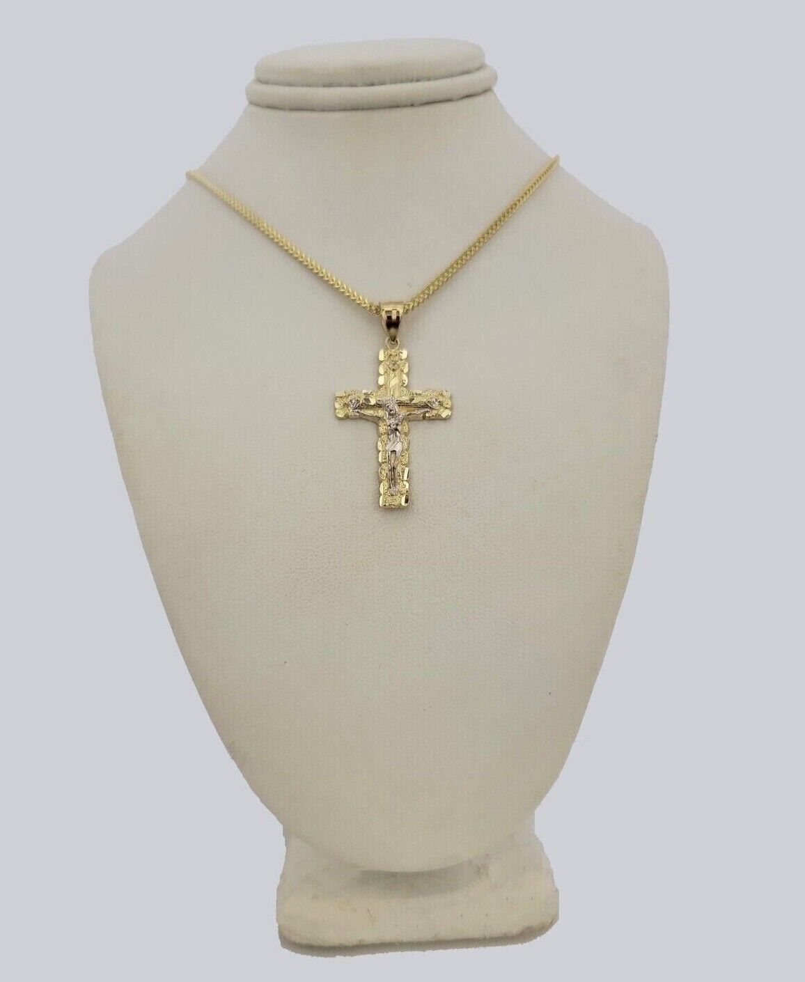 10k Gold Franco Chain Jesus Crucifix Cross Charm Pendant 2mm 16-24 Inch Necklace